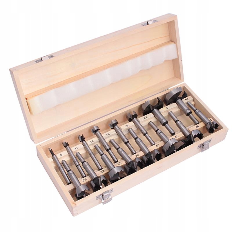 Frézy děrovací sukovníky 16 Ks dřevěný kufr FR654