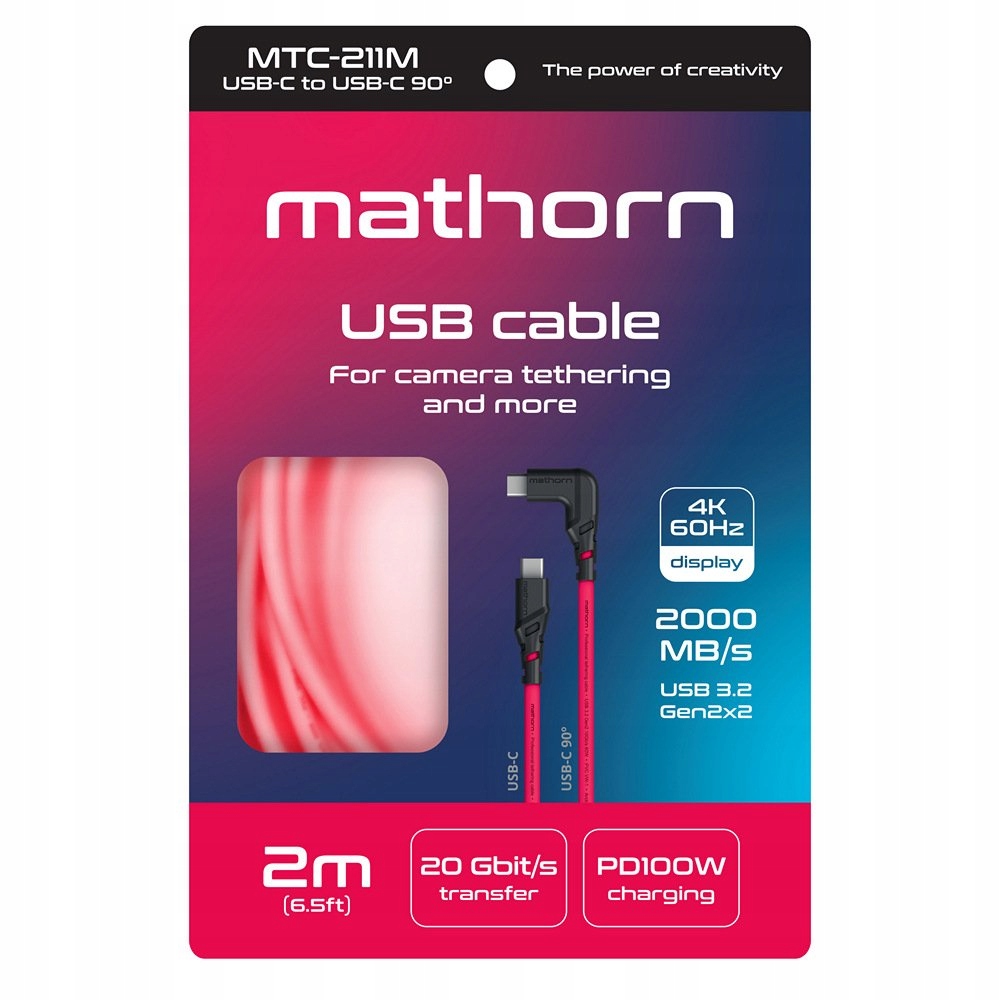 Kabel tetheringowy Mathorn MTC-211M Usb-c 2m 20Gb/s 4K60 100W Magenta