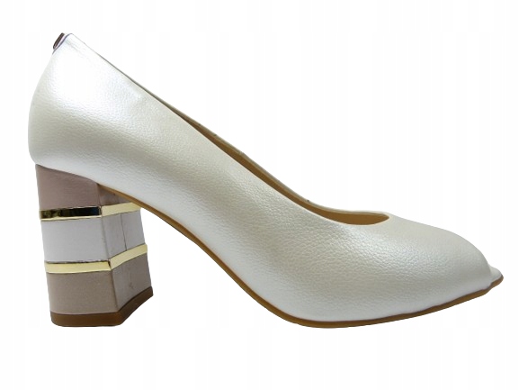 perleťově bílé lodičky, elegantní kožené dámské boty bez prstů Sala 37