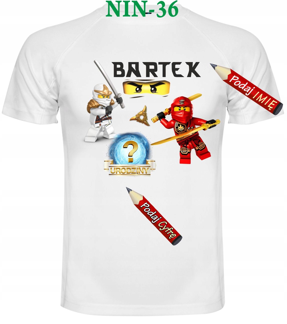 

Koszulka Urodziny Ninjago imię Cyfra Lego 122-128