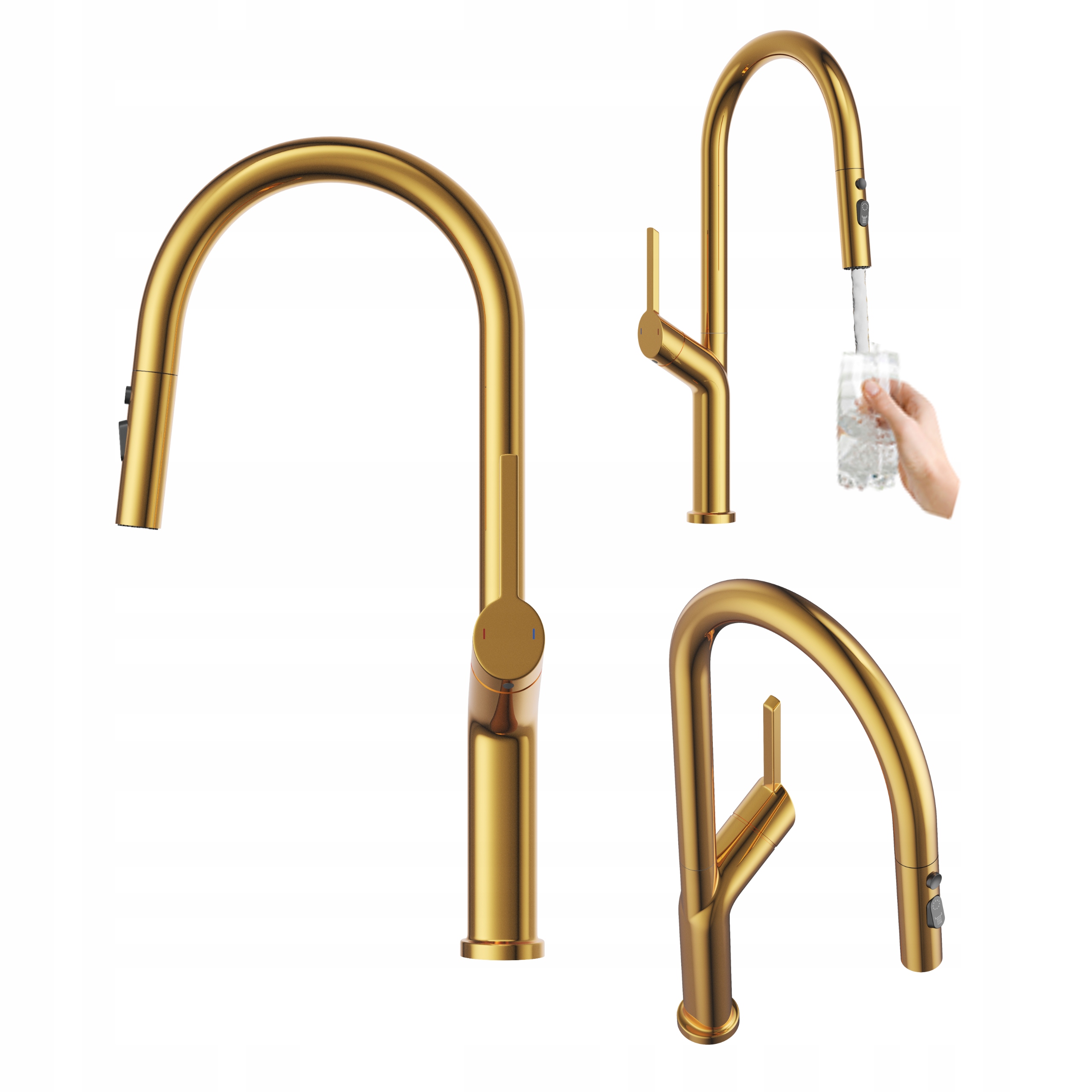 Zlatá kuchynská batéria s výsuvným výtokom, stojanový kuchynský kohútik Nokka