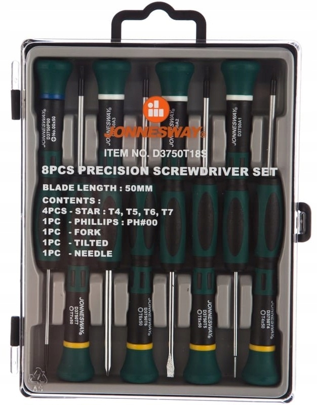 WKRĘTAKI PRECYZYJNE PŁASKIE+KRZYŻAKOWE zest. 8 szt Marka Jonnesway