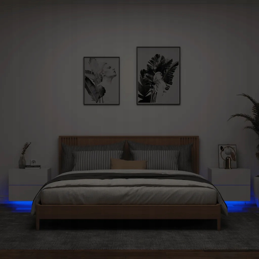 Petrashop Nástěnné noční stolky s Led osvětlením 2 ks bílé Bílá 836813