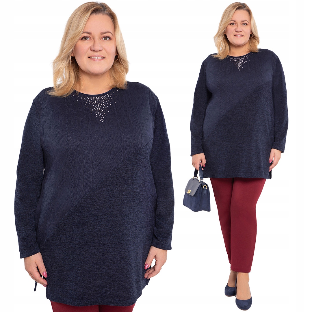 Tmavě modrá svetrová tunika s třpytkami 60/62