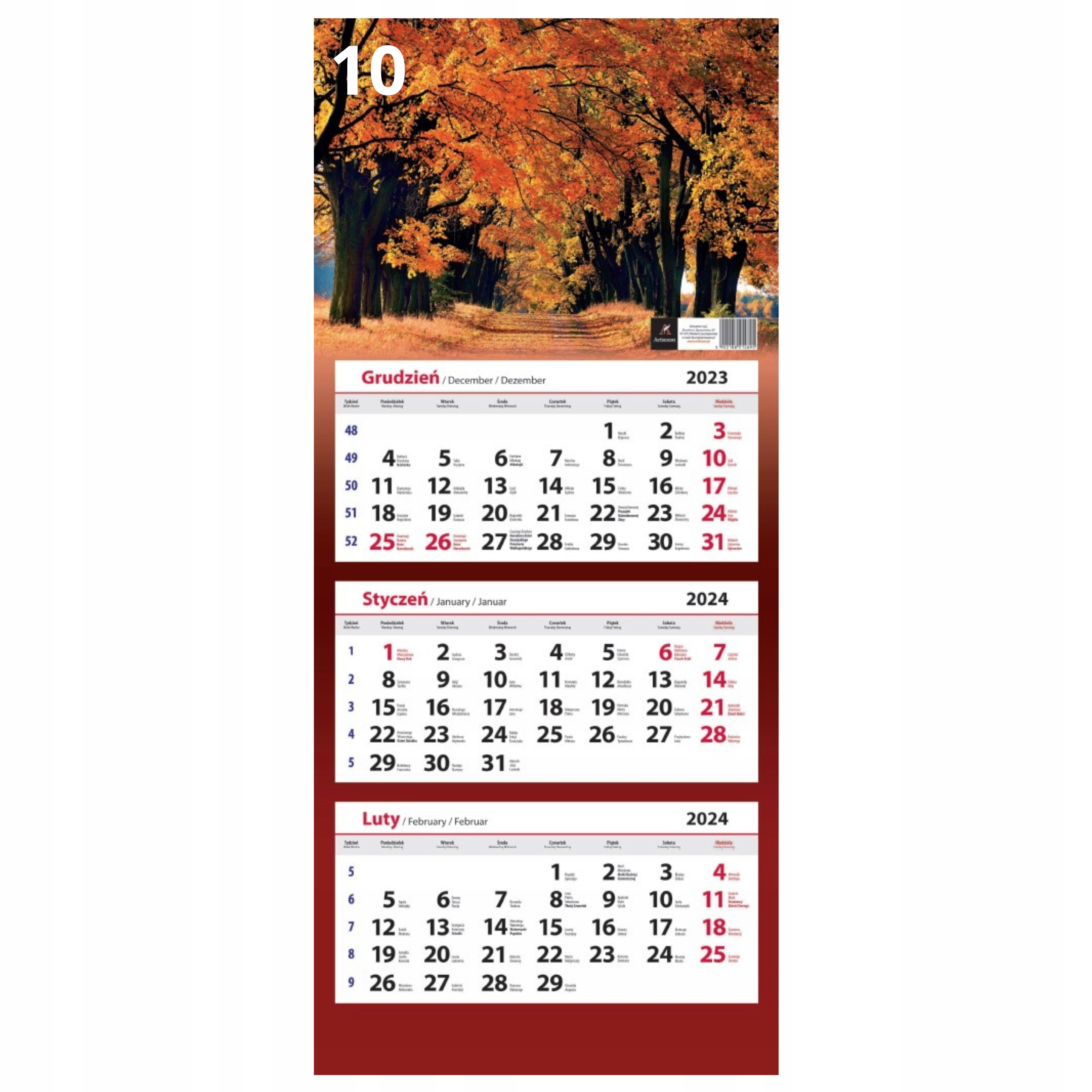 KALENDARZ TRÓJDZIELNY ŚCIENNY 2025 Rok Mix Wzorów Szerokość produktu 31 cm