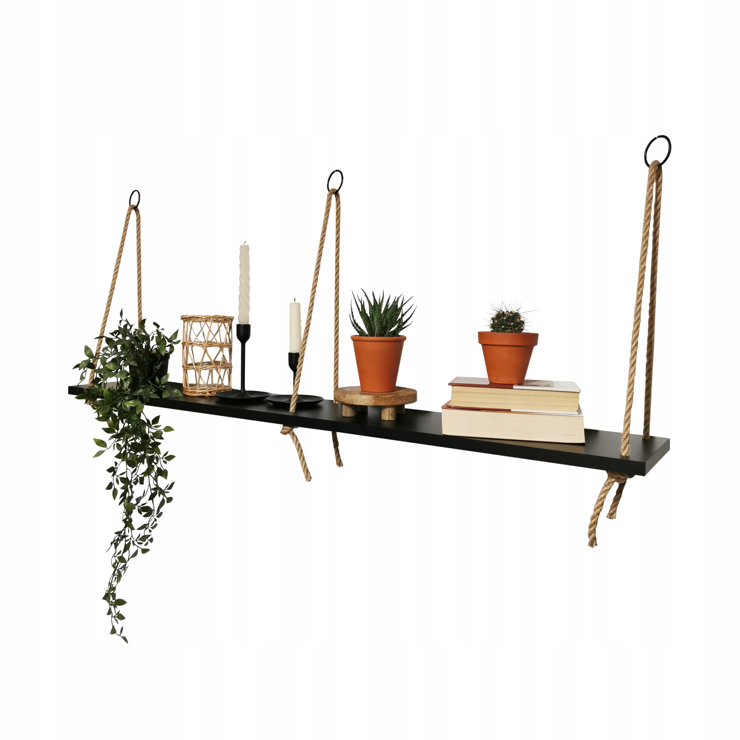 

Wisząca półka na sznurkach, 120 cm czarna, czarny