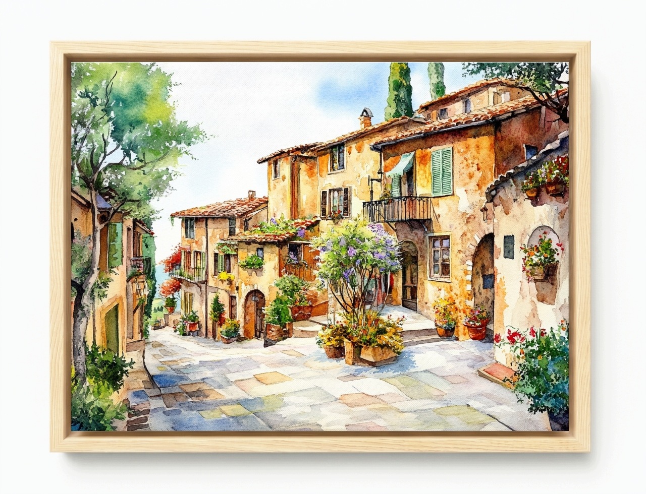 Obraz Rám American Box Toskania Ulička Kvety Taliansko Mestečko 80x60