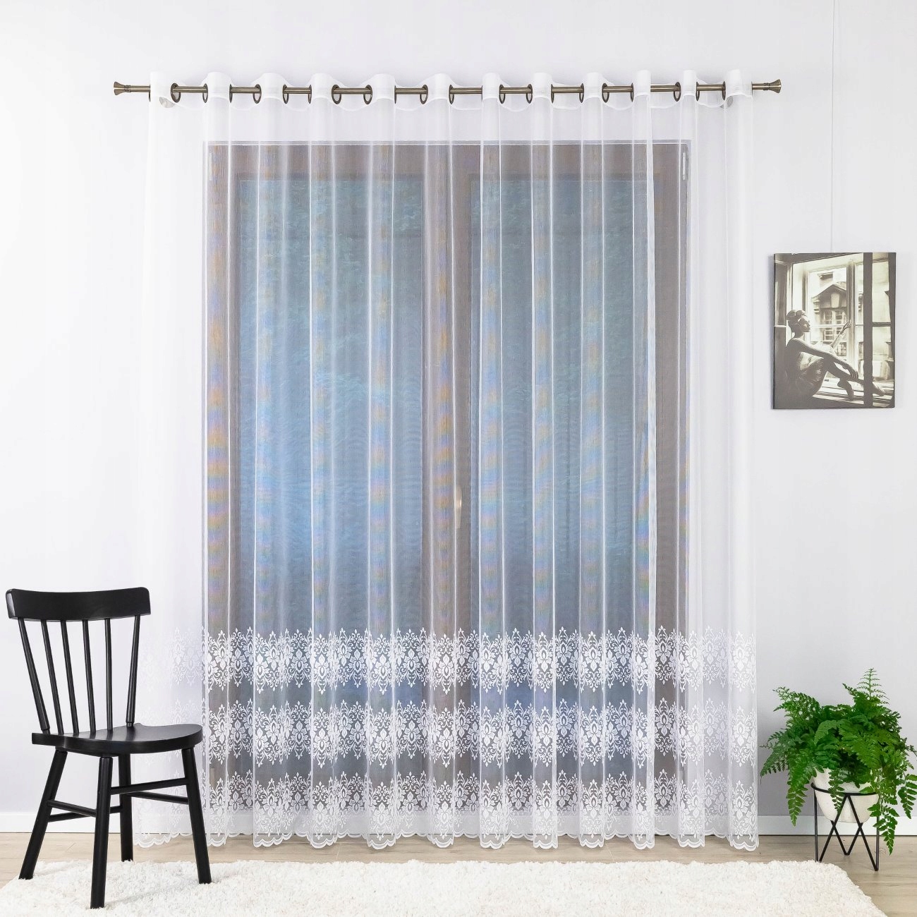 Bílá Záclona Vzor Ornament S Průchodkami 300x195