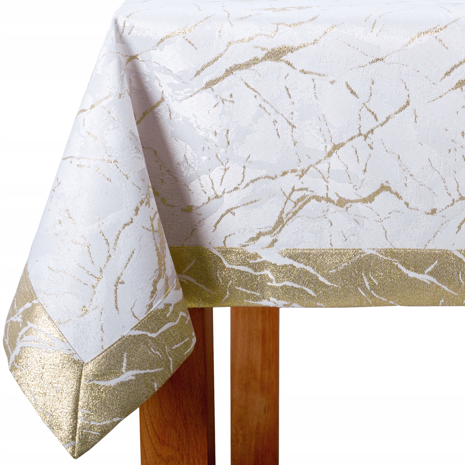 Obrus Plamoodporny Szyty Kopertowo Złota Nitka Marmur 150x400 cm