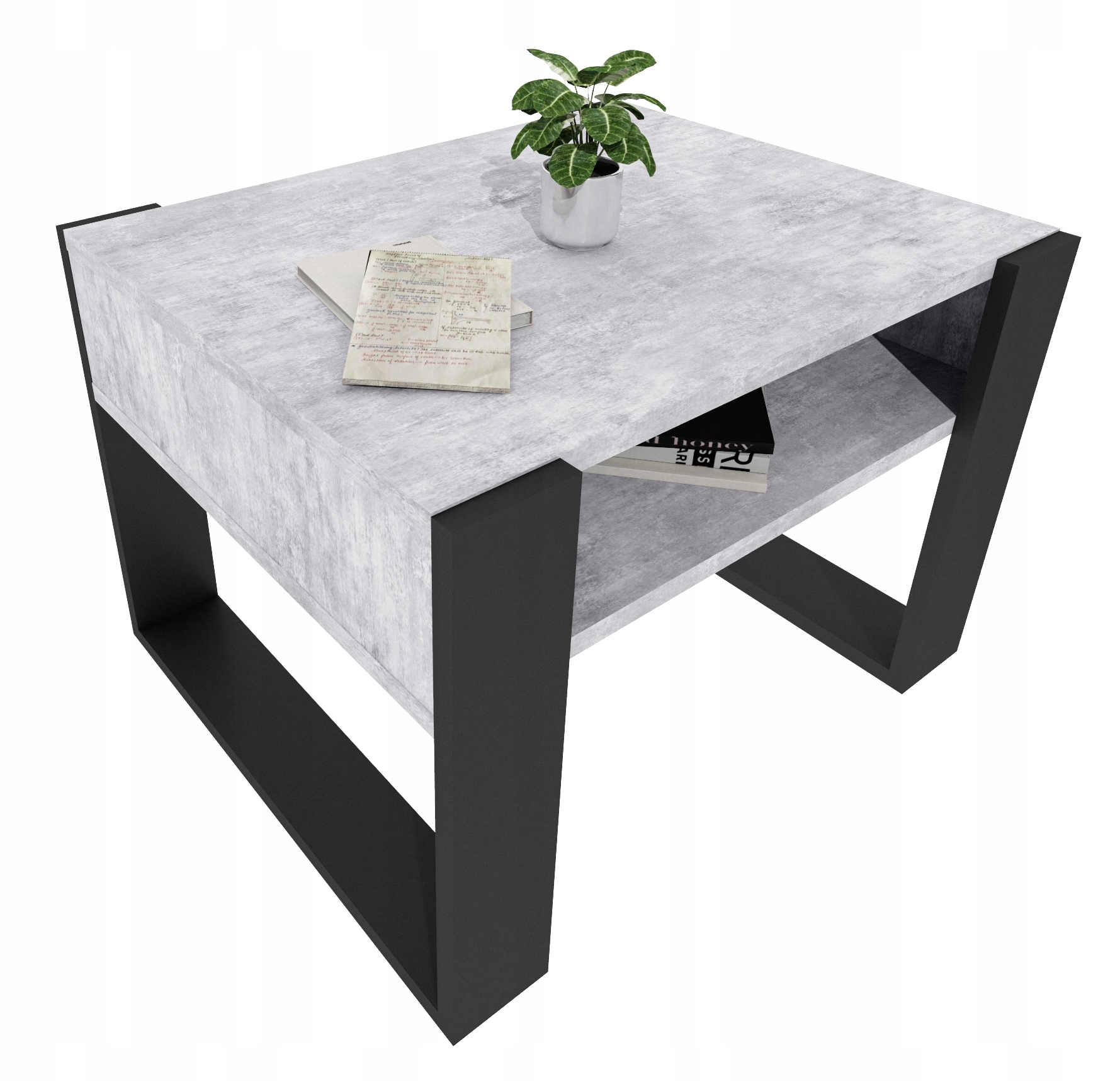 Kávový stolek lavice Karo 65 cm Beton/Černý loft 65x53,6x45