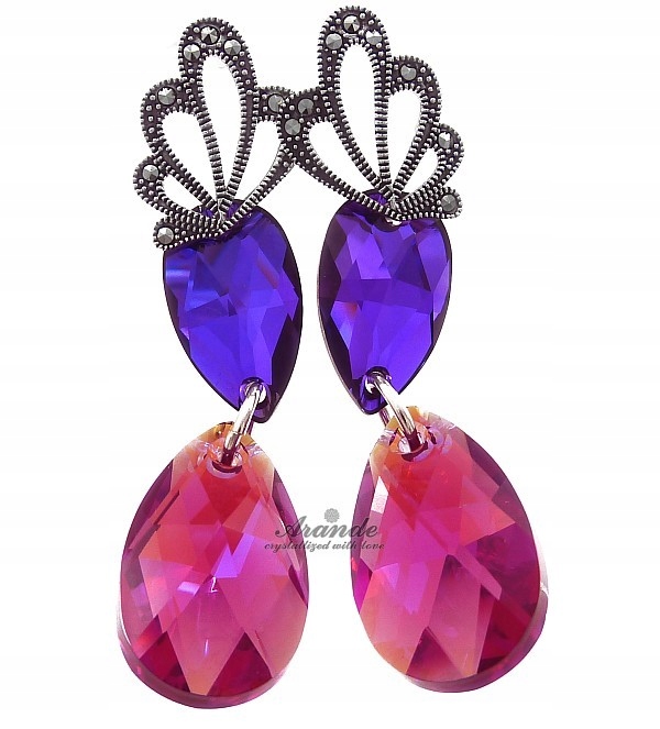 Krystaly Special Náušnice Fuchsia Neon Adore Stříbro