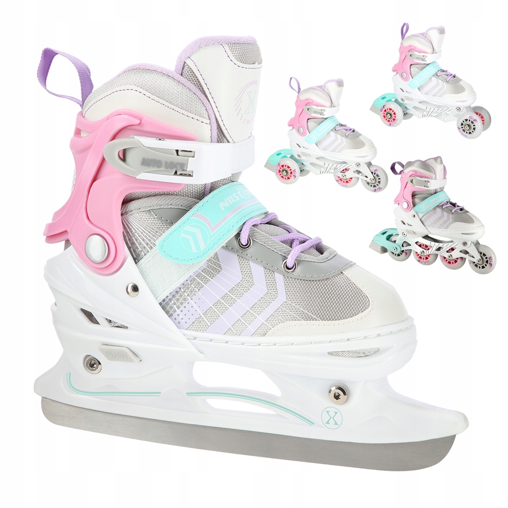 Łyżwy Rolki Regulowane Dziecięce Hokejowe 4w1 Łyżworolki Wrotki Kółka Pu
