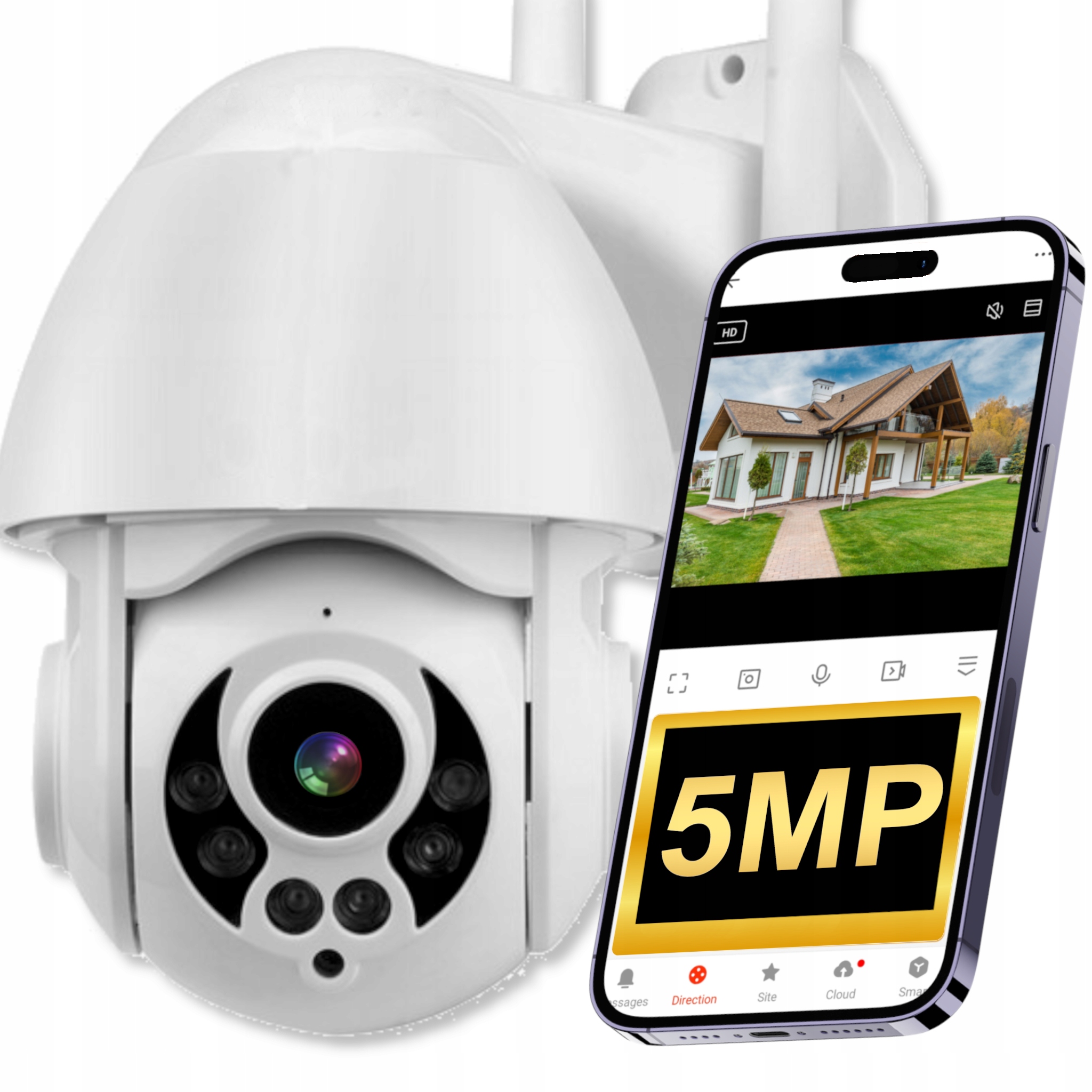 Kamera Smart Ip WiFi 5MPx Otočná venkovní Bílá 4XZOOM Oznámení