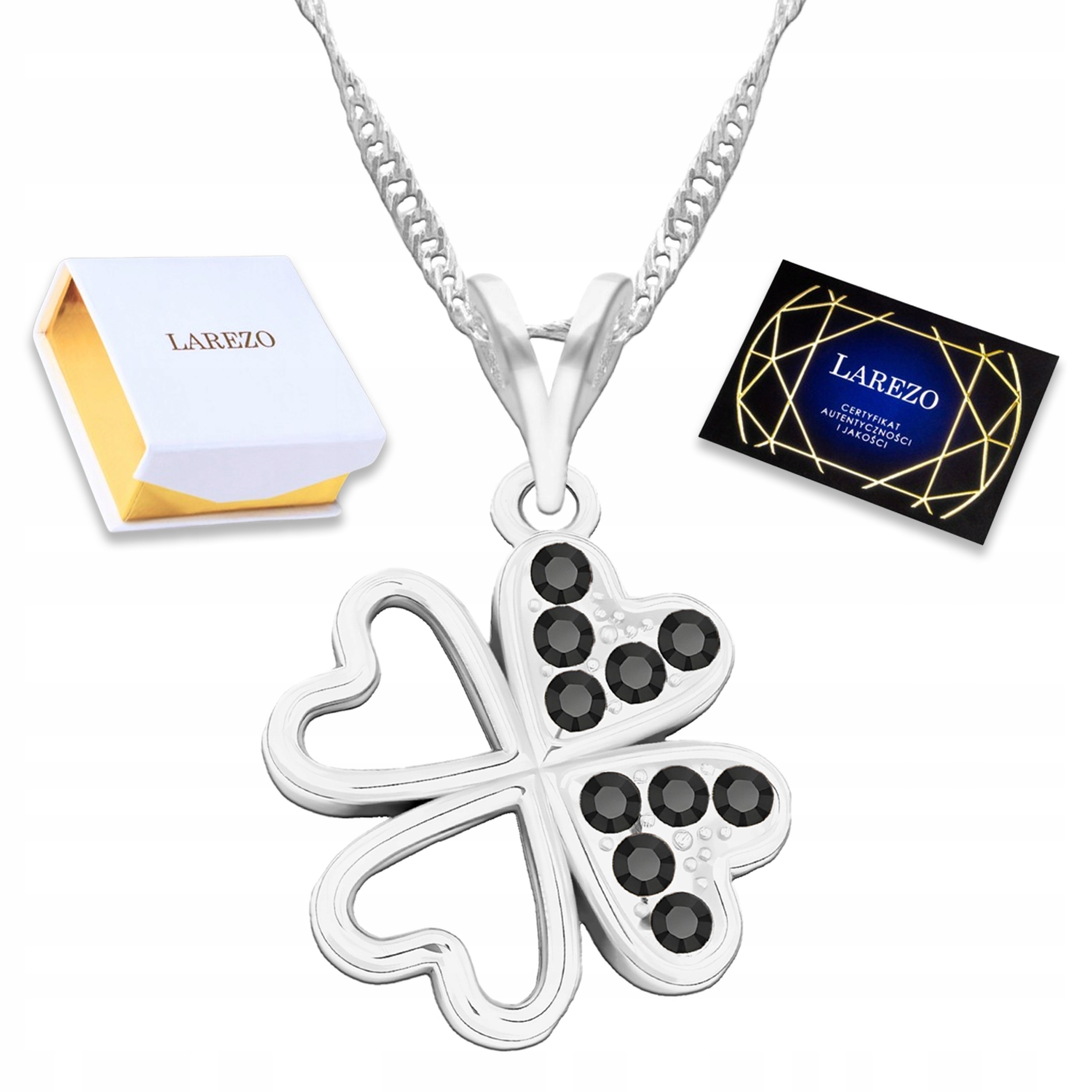 Stříbrný náhrdelník s jetelem pro štěstí Květina Černá Zirkon Stříbro 925