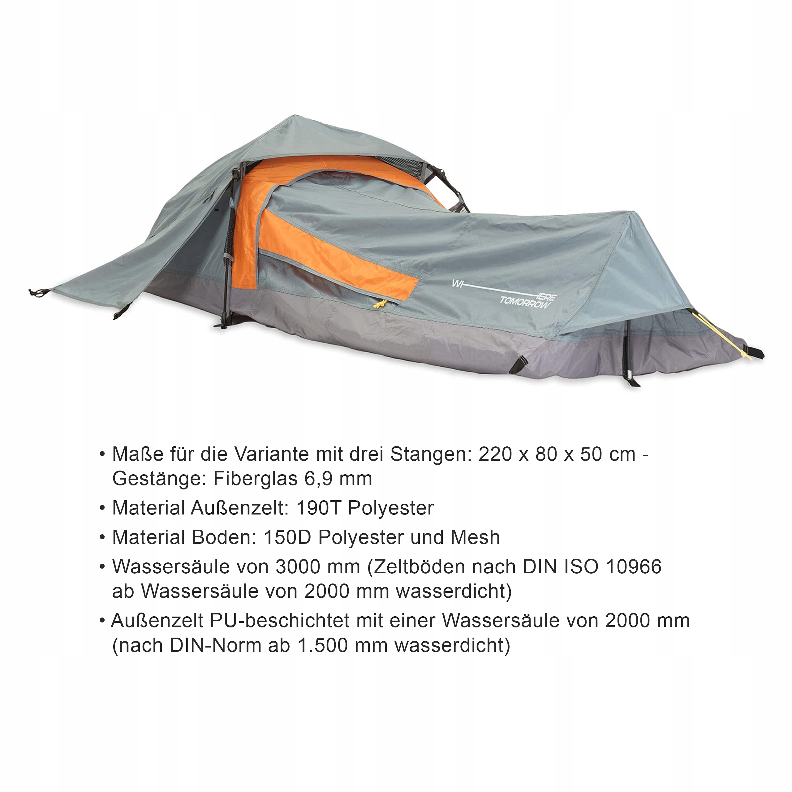 LUMALAND Namiot Pop Up Solo 1 Osobowy Lekki Wodoodporny Szary Camping — miniatura 3