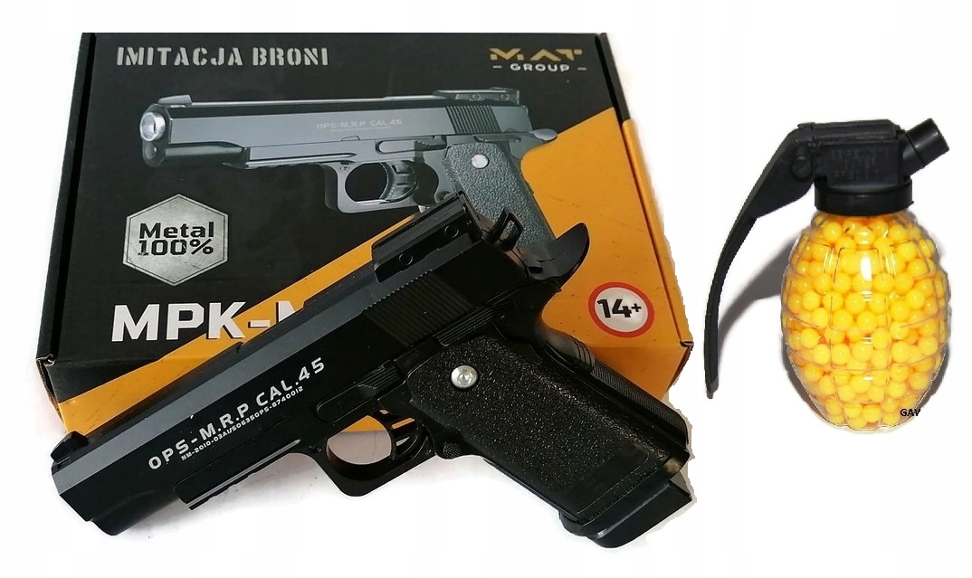 

Metalowy Pistolet Na Kulki M20 Glock +granat Kulek