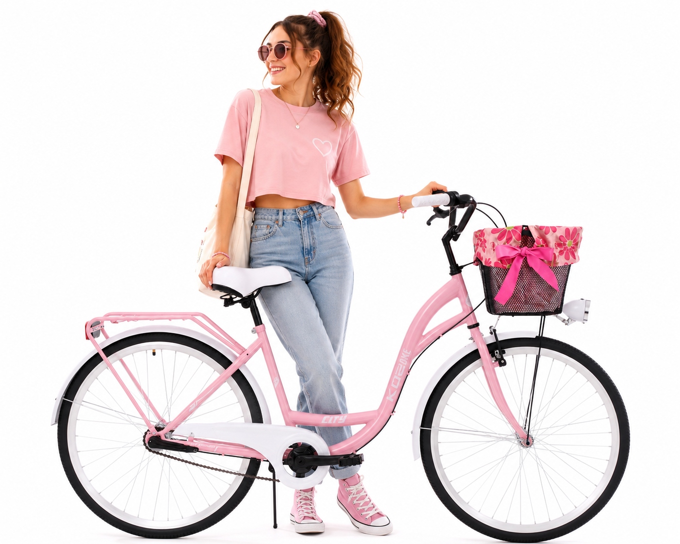 Dziewczęcy rower miejski damski 28 Kozbike 3 biegi różowo-biały