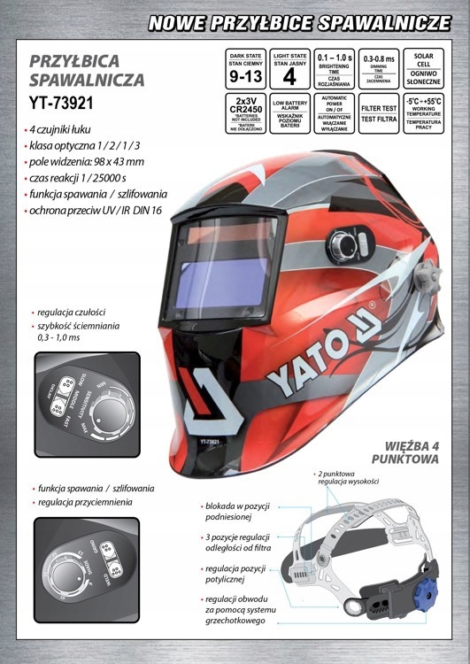 MASKA PRZYŁBICA SPAWALNICZA SAMOŚCIEMNIAJĄCA Yato Typ przyłbicy automatyczna