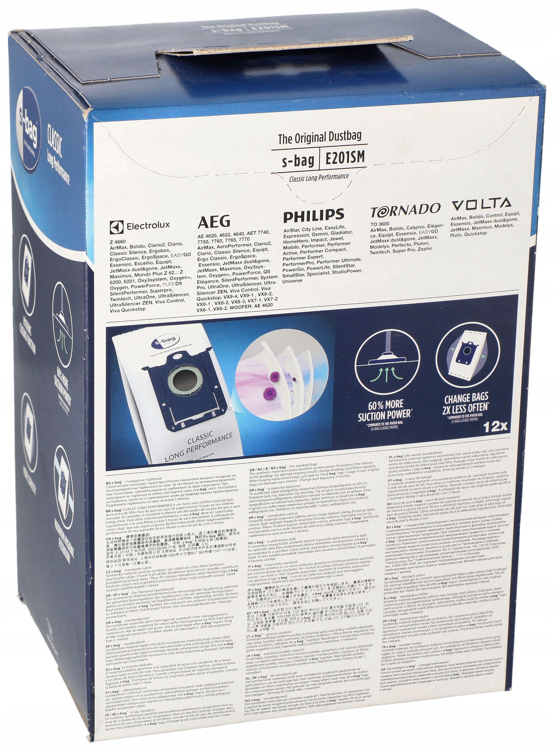 12x Worki Electrolux E201SM S-Bag + filtr HEPA Typ worka syntetyczny