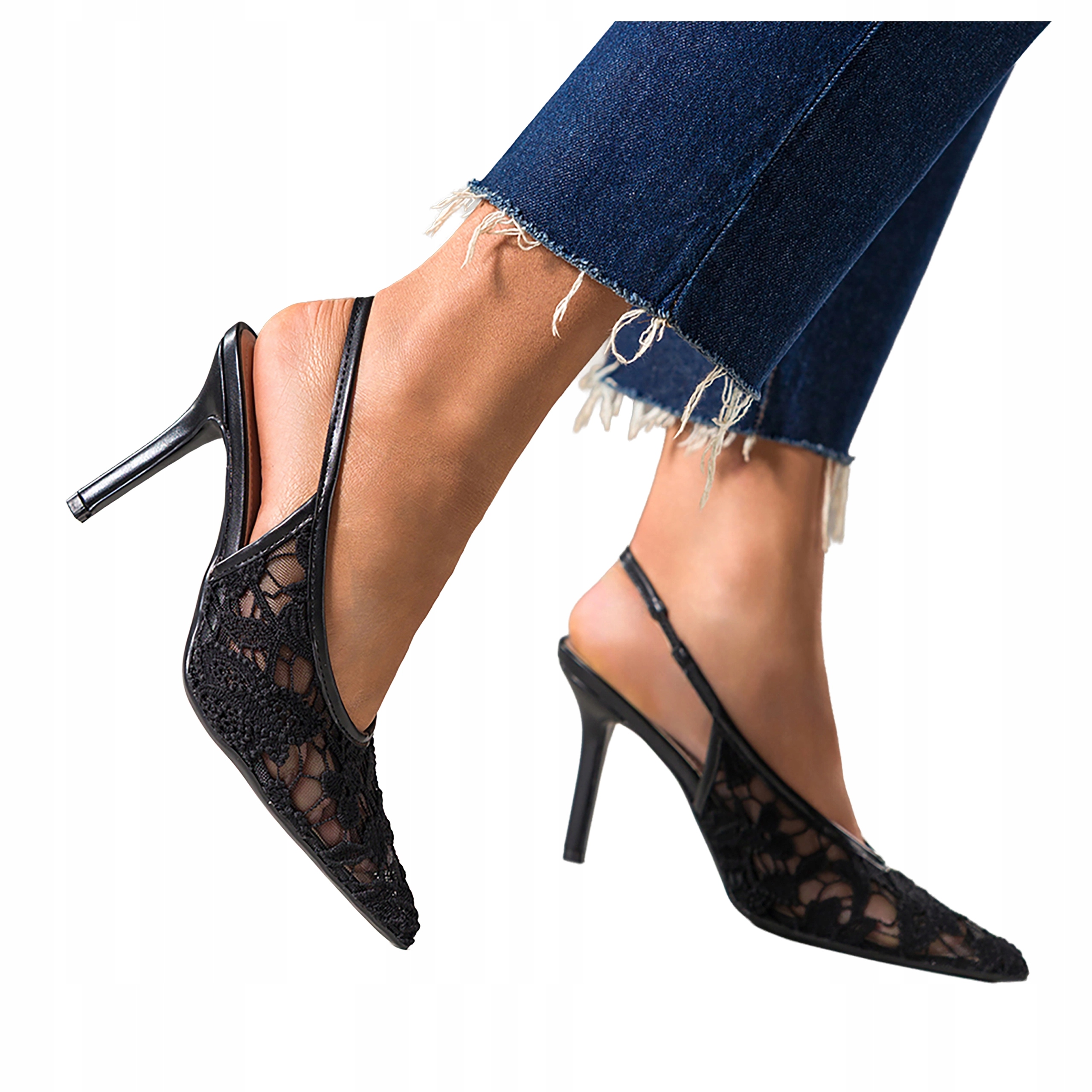 Černé Lodičky Dámské Pohodlné Krajkové S Odkrytou patou Špendlíky vel. 38