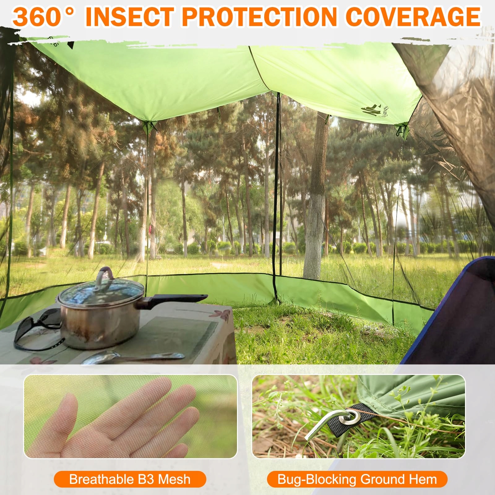 ULTRALEICHT Tarp Wodoodporny z Moskitierą i Słupkami 3x5m Camping Outdoor — miniatura 4