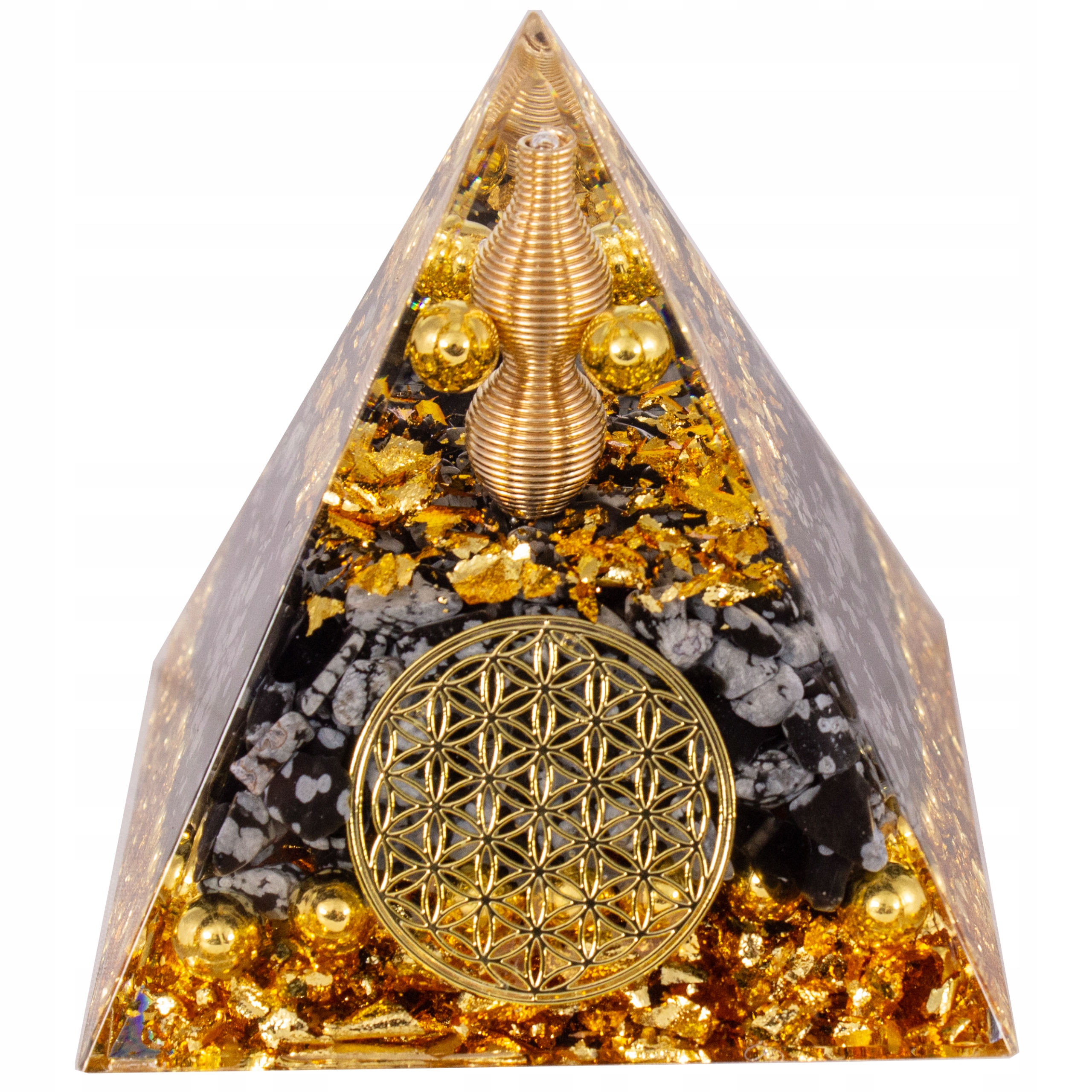 Orgonitová Pyramida Obsidián Sněhová Měď Květ Života 6 cm Přečtěte Si Popis