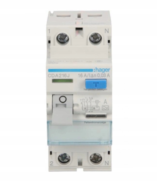 Proudový spínač 2P 16A 0,03A typ A na Din lištu Hager