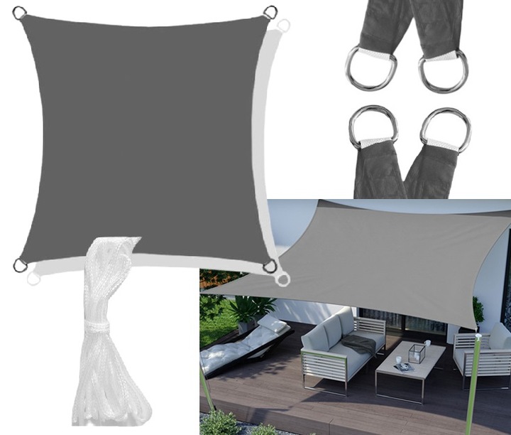 Zahradní sluneční plachta Voděodolná 5x5 m Šedá Silná markýza