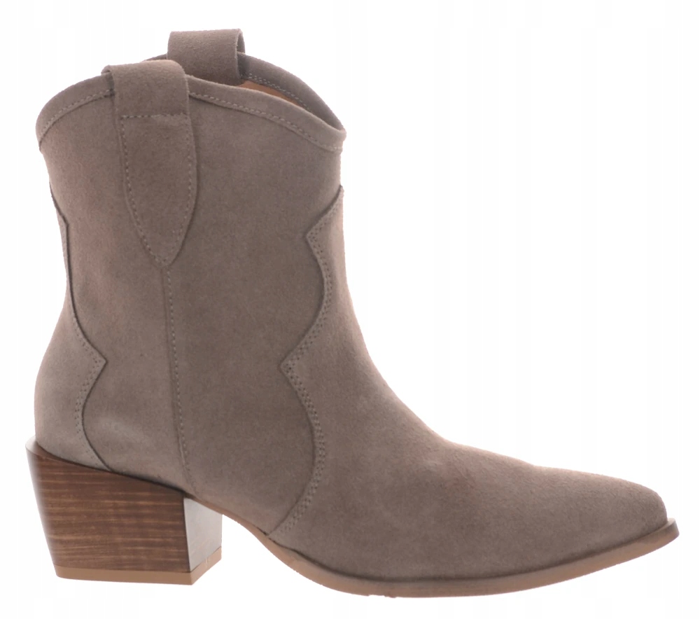 Kovbojské Boty Dámské Kotníkové Boty Béžové Kožené Velurové Nazouvací Ulmani 39