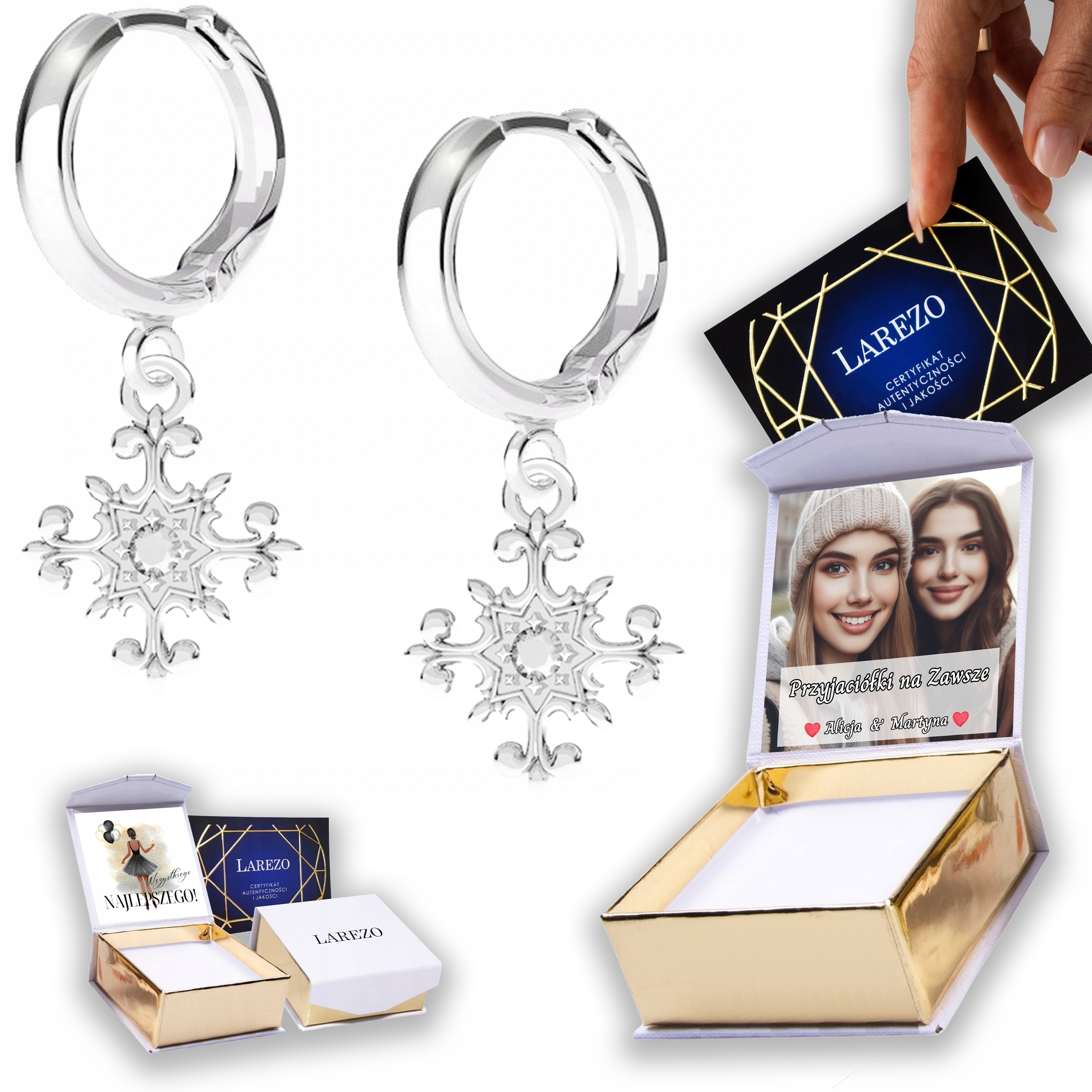 Stříbrné Náušnice 925 Křížky s ozdobnou sněhovou vločkou Potisk