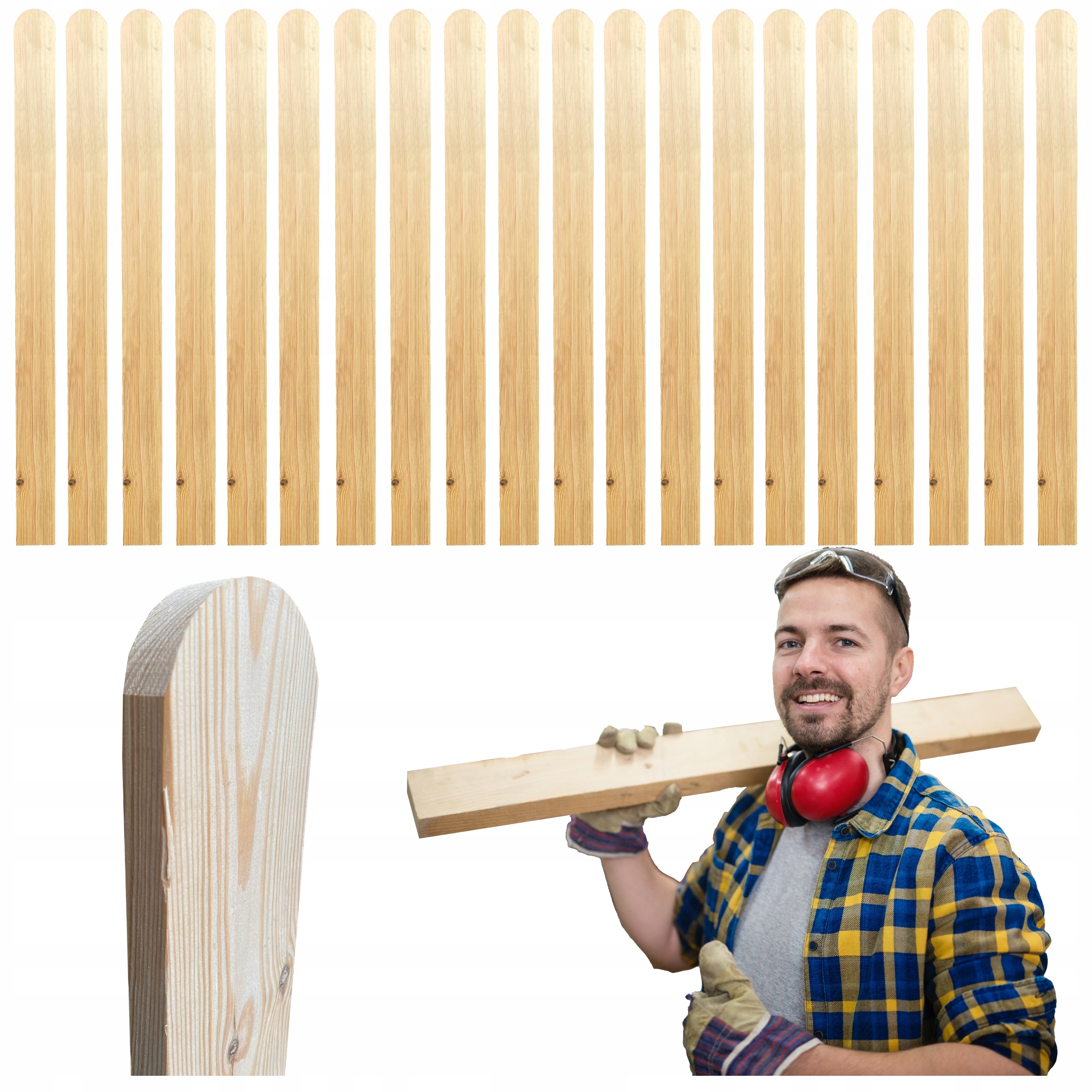 Drevená tyč 2x9x60 cm hladká borovica Luk zaoblená 20 Kusov