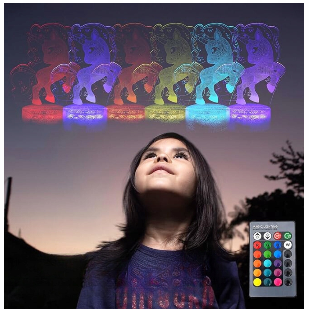 Homcoice 3D Lampka nocna dla dzieci Jednorożec USB+ Pilot 16 kolorów Kod producenta x