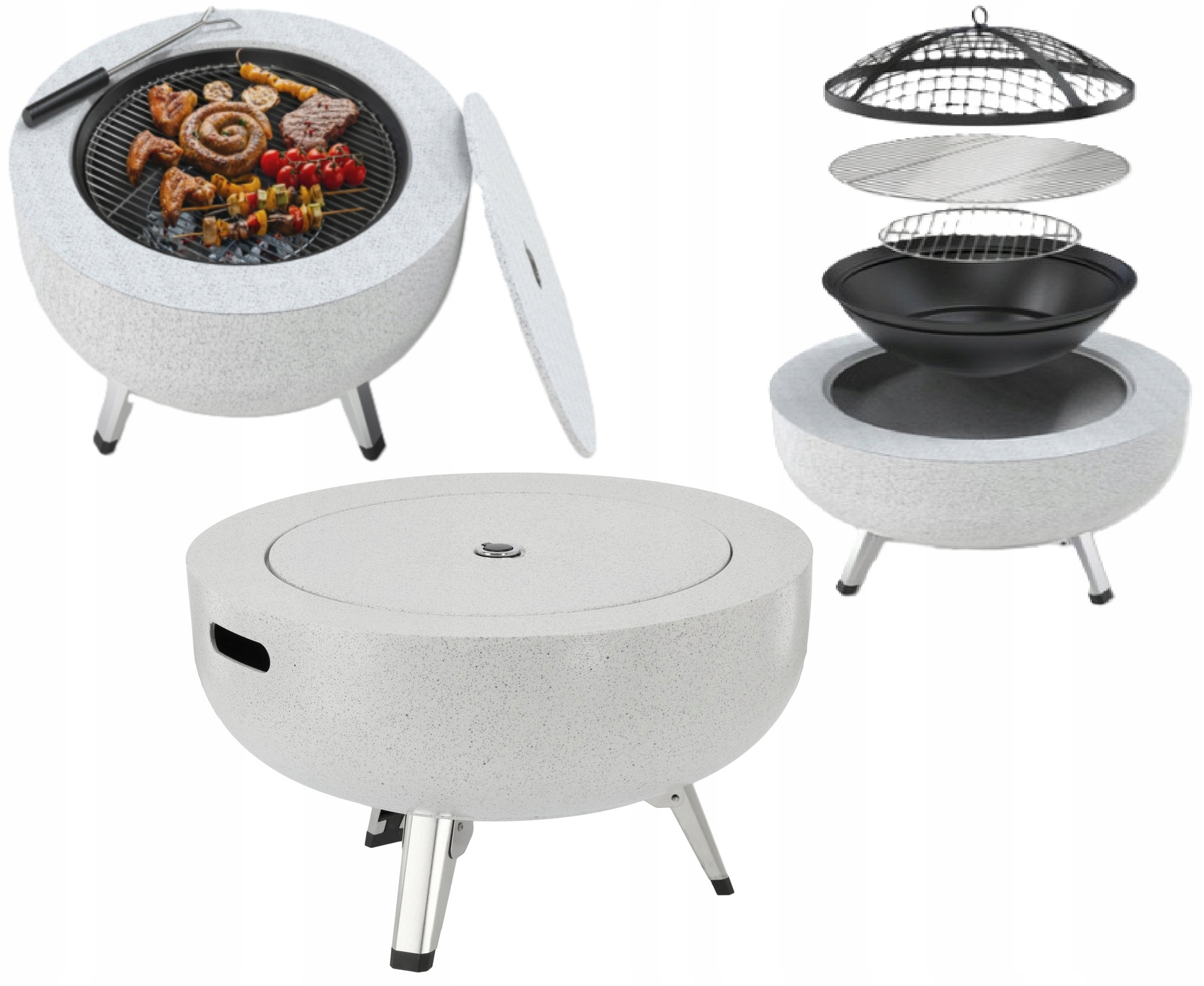 Záhradné Ohnisko Rošt Grill Záhradný Stolík Imitácia Kameňa 3v1 99718