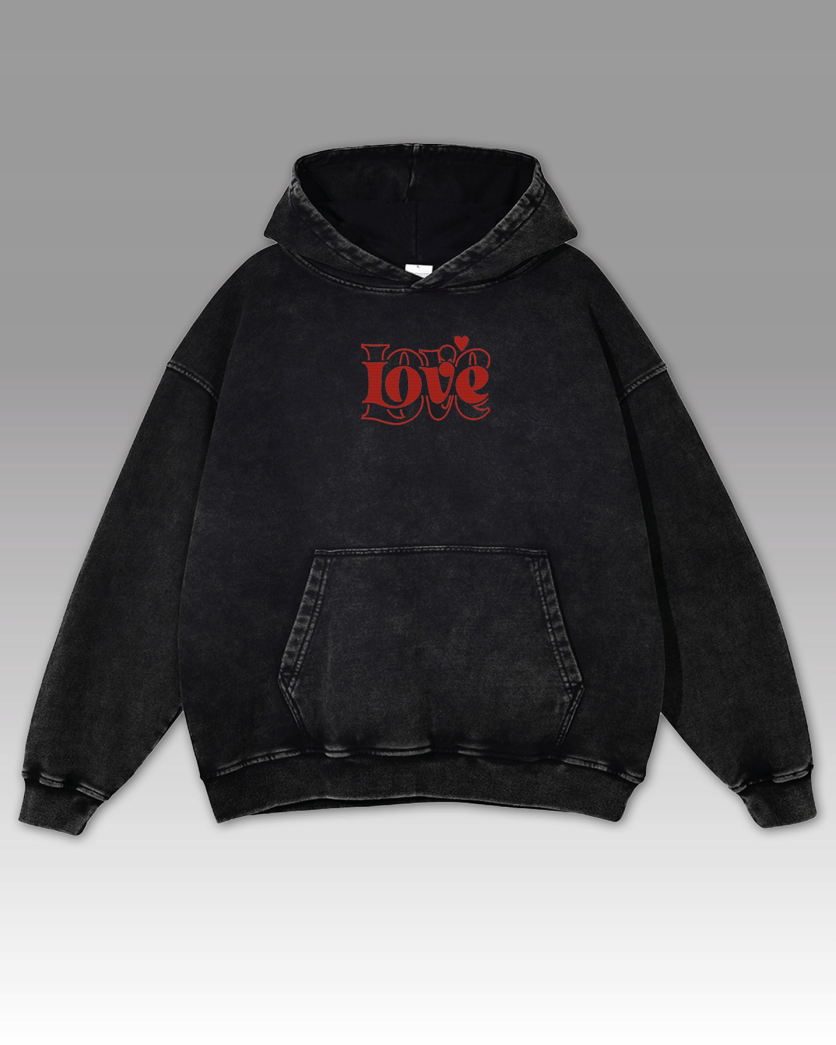Mikina Červená výšivka Love Láska Valentýn Oversize Sprcha Černá L