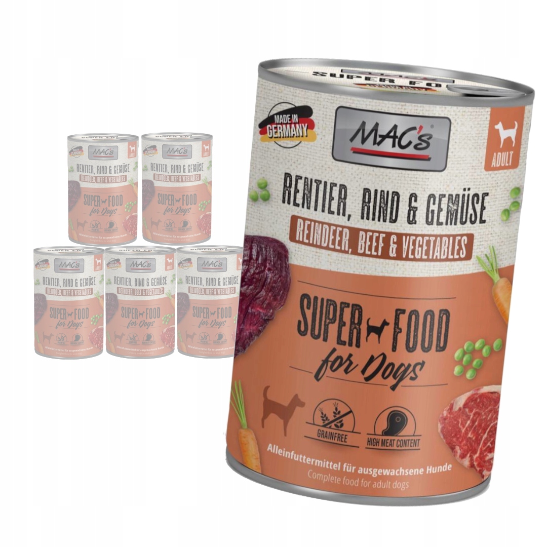 MAC's Dog Bezobilné Vlhké Krmivo pro psa Sob Hovězí zelenina 6x400g