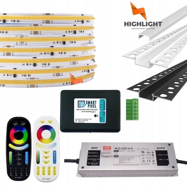 20 m Sada Fasádová Led páska Cob Cct 11W 24V IP65+Profil W/b