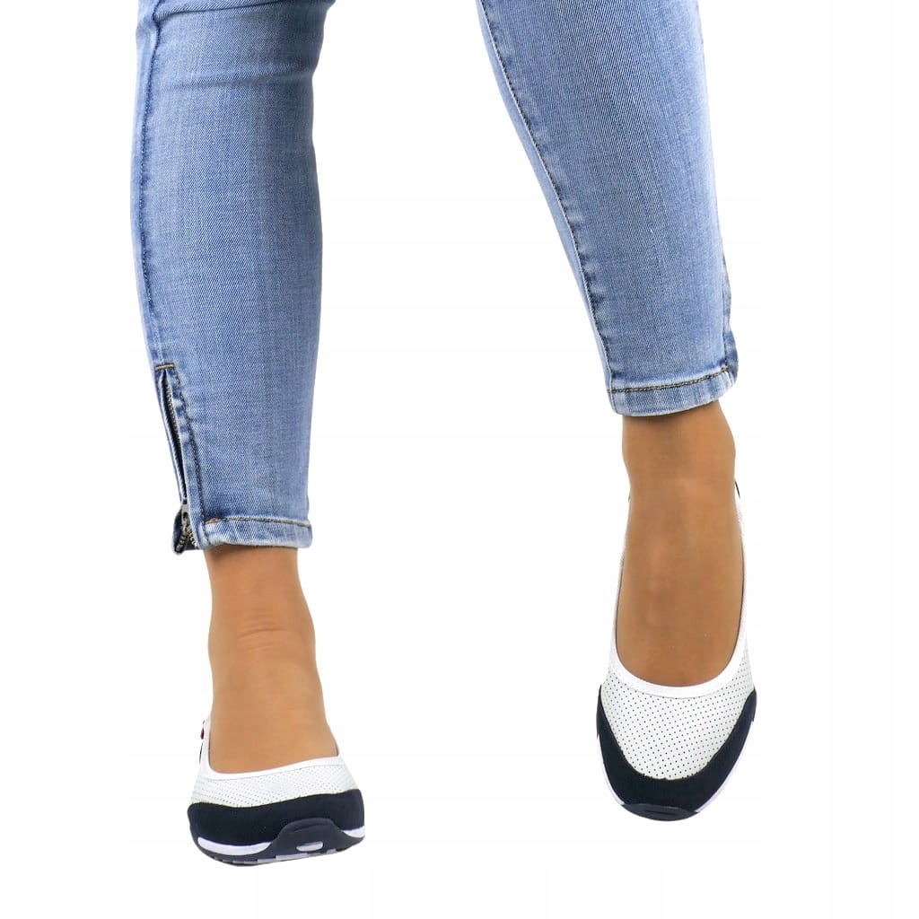 BALERINY DAMSKIE ZE SKÓRY SPORTOWE BIAŁE BUTY WYGODNE LEKKIE AŻUROWE Wzór dominujący bez wzoru