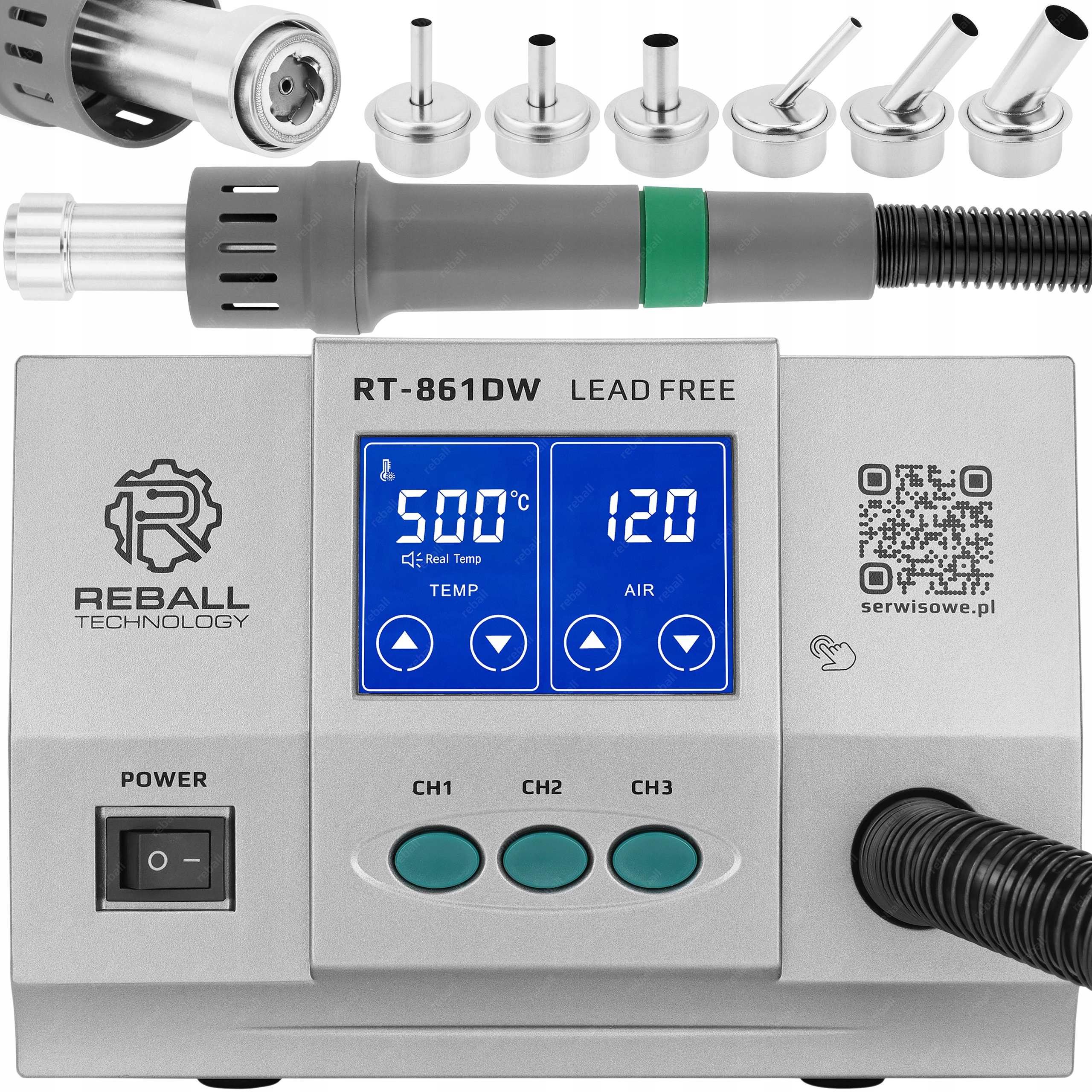 Stacja Lutownicza Hot Air Spawarka Plastiku Reball RT-861DW 1300W 6 Dysz