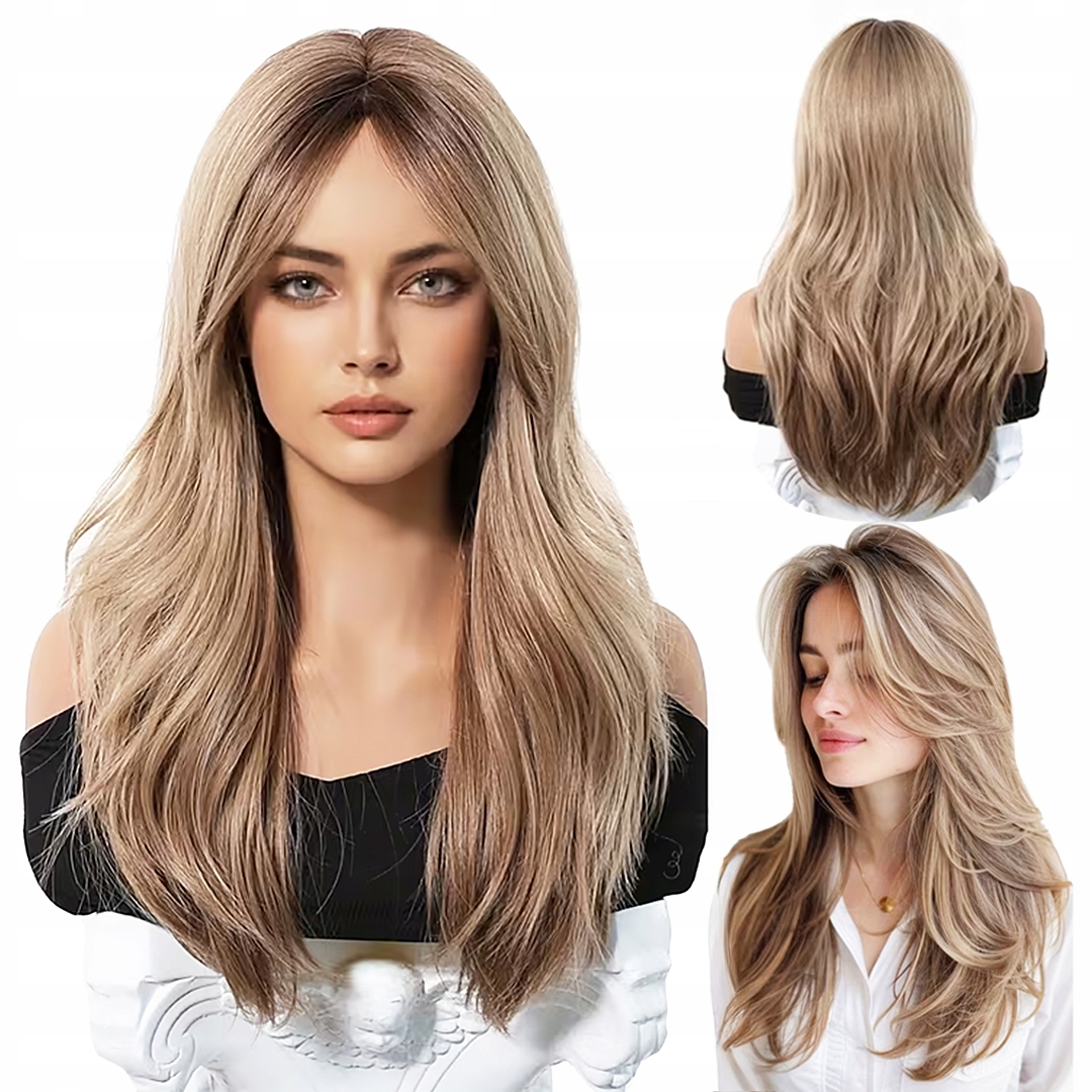 Dámská Dlouhá Paruka Blond Ombre Vlasy Rovné Syntetické 62 cm Wig Cosplay