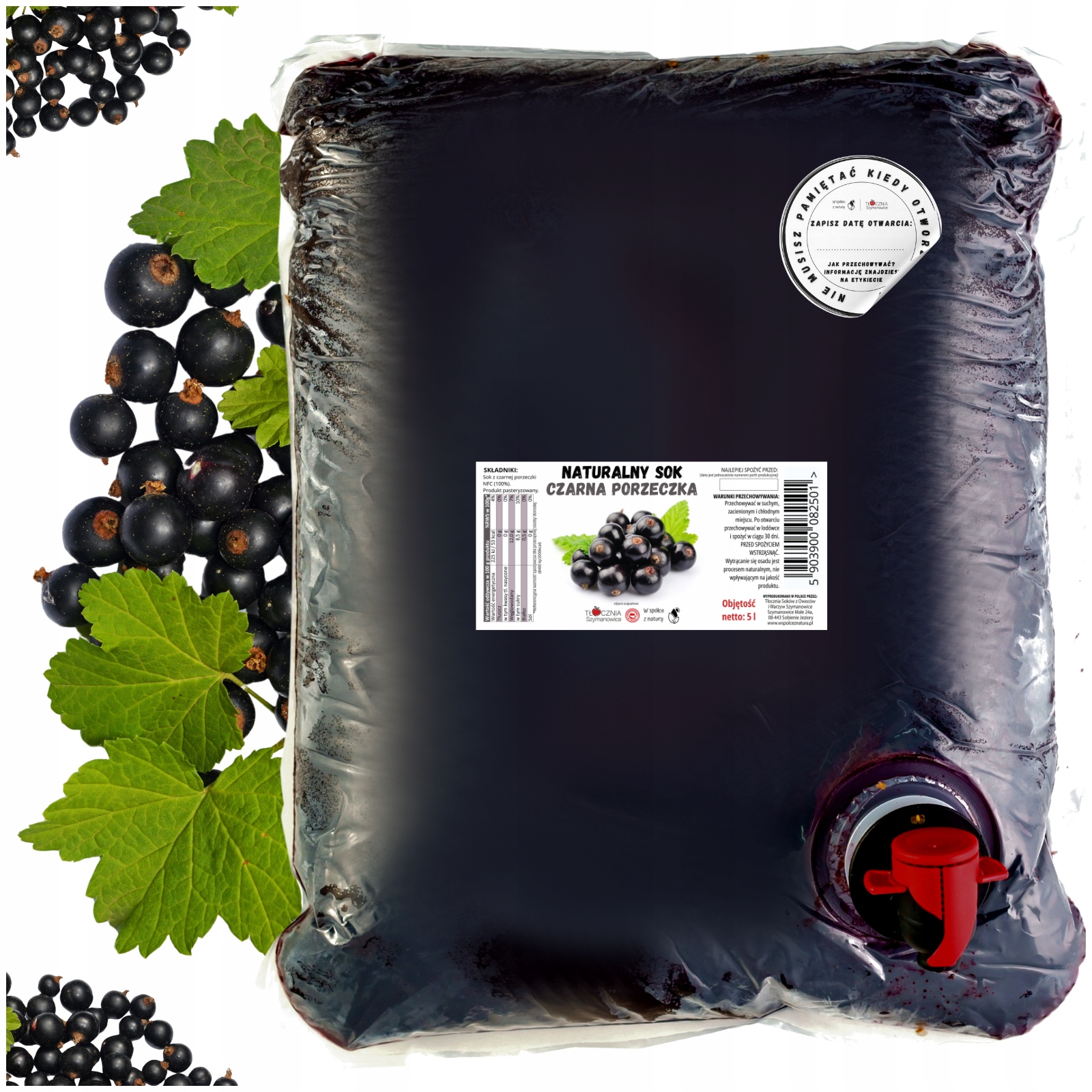 Sok Czarna Porzeczka Tłoczony na Zimno 100% Nfc Tłocznia Szymanowice 5L