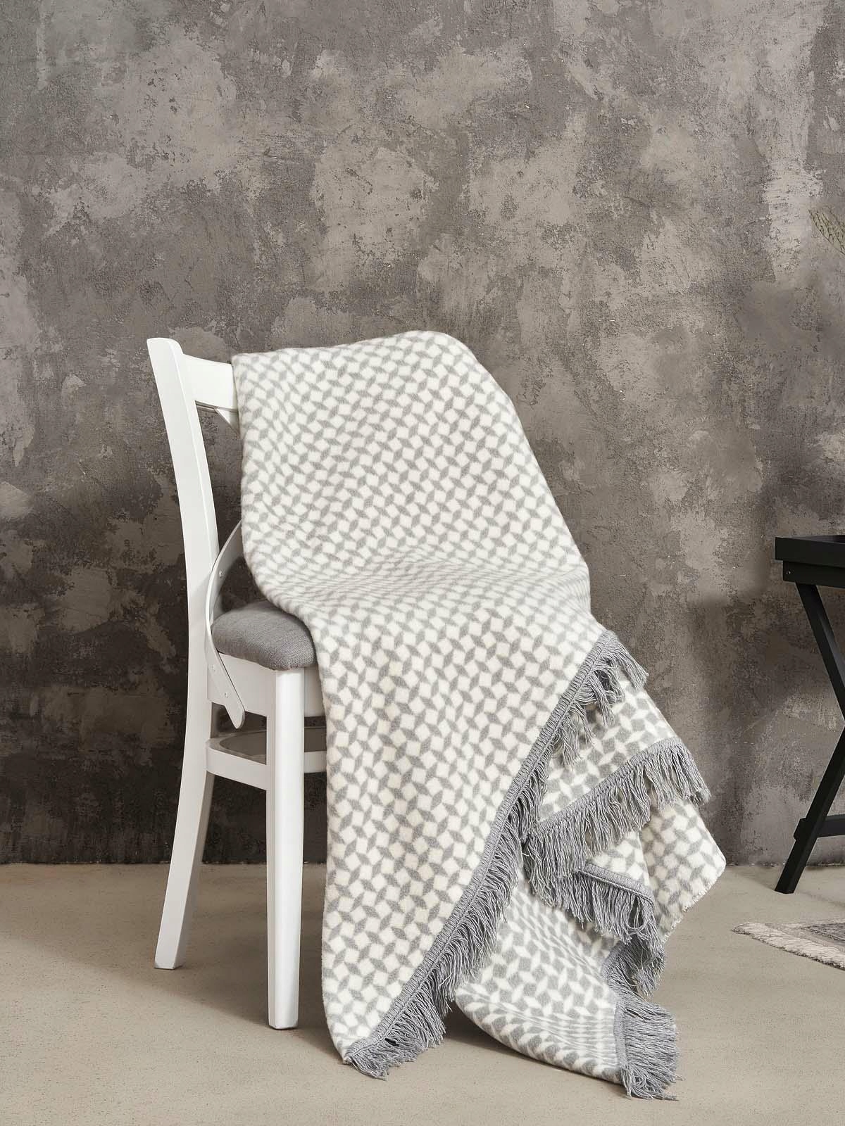 Akrylová bavlněná deka Romby 150x200, šedá, s třásněmi