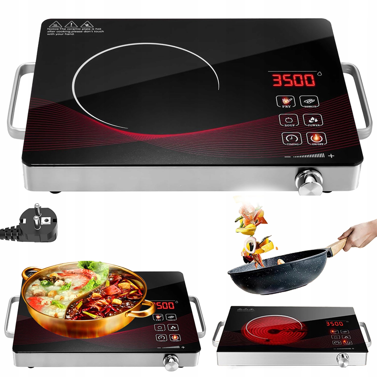 Kuchenka Indukcyjna 4 Tryby Gotowania 2 Uchwyty Przenośne Timer Ochronny
