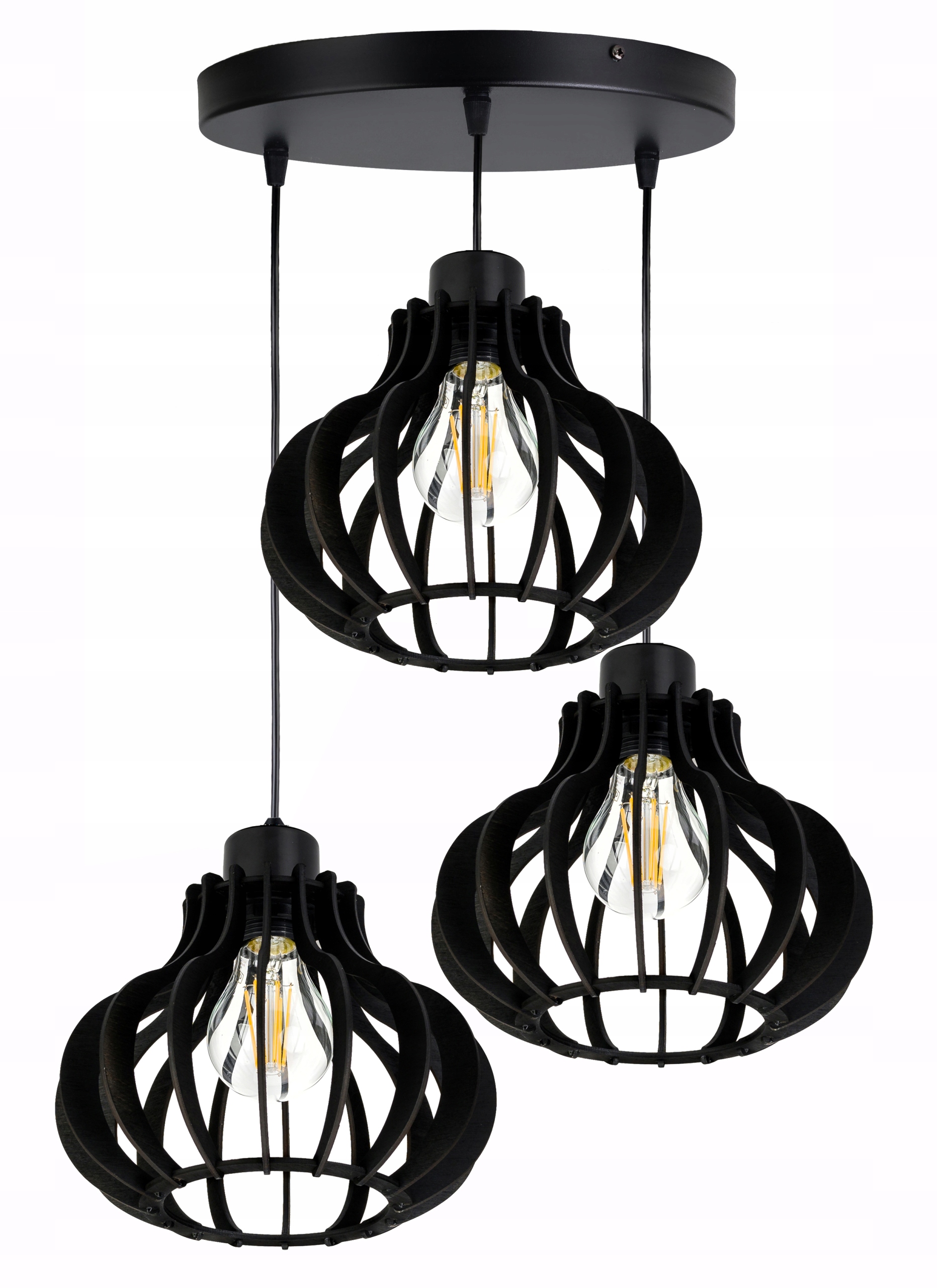 závěsné stropní svítidlo Černý závěs Loft na 3x E27 Dřevo Černé