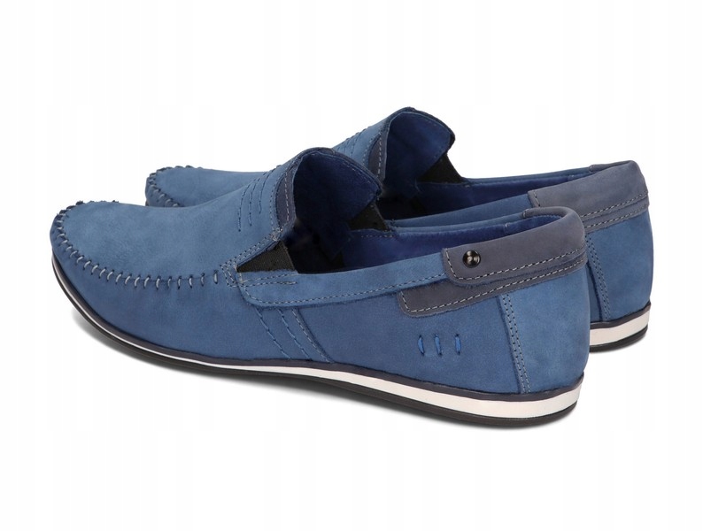MOKASYNY BUTY MĘSKIE SKÓRA CASUAL 876 NIEBIESKI 44 Oryginalne opakowanie producenta pudełko