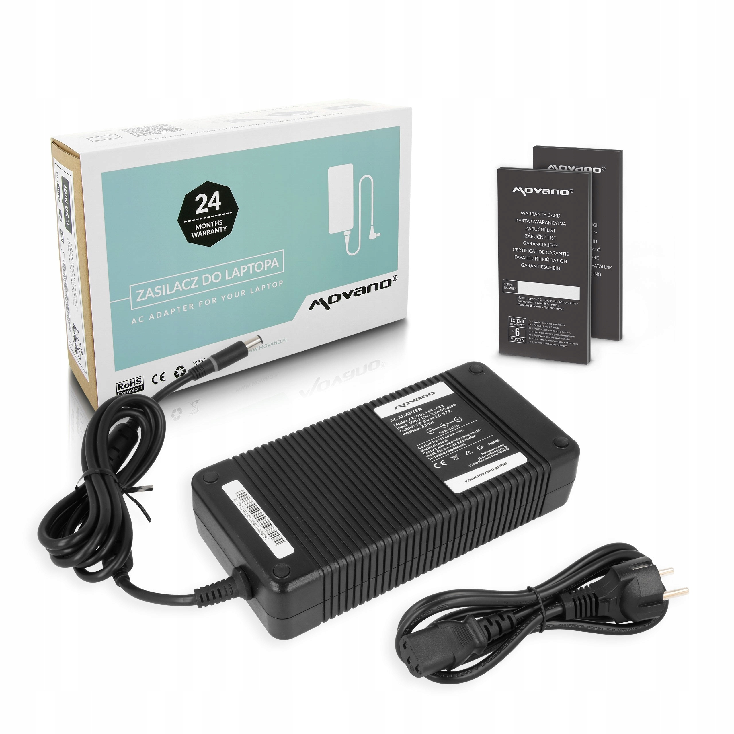 Napájecí adaptér Movano 19.5V 16.92A (7.4x5.0 mm pin) 330W pro Dell