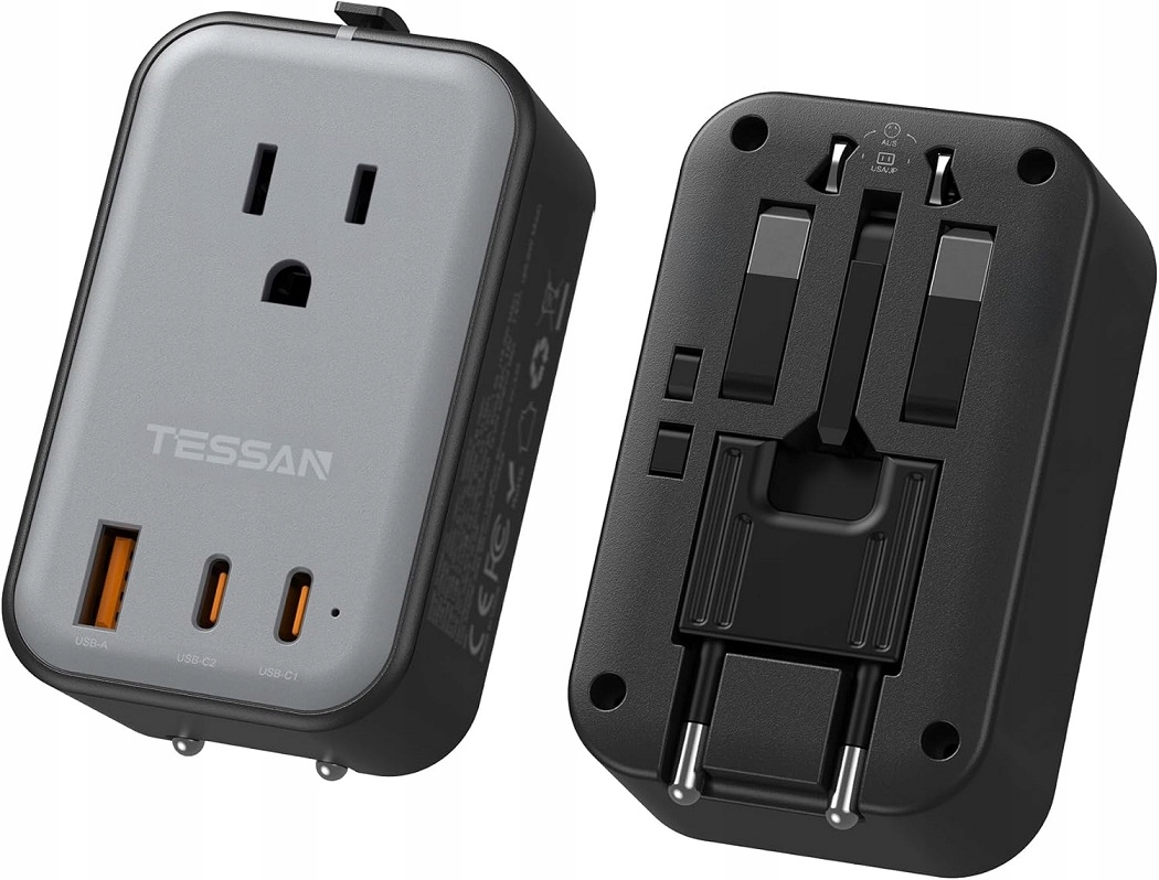 Tessan Adapter Podróżny Uniwersalny PD20W 2x Usb-c 1x Usb-a