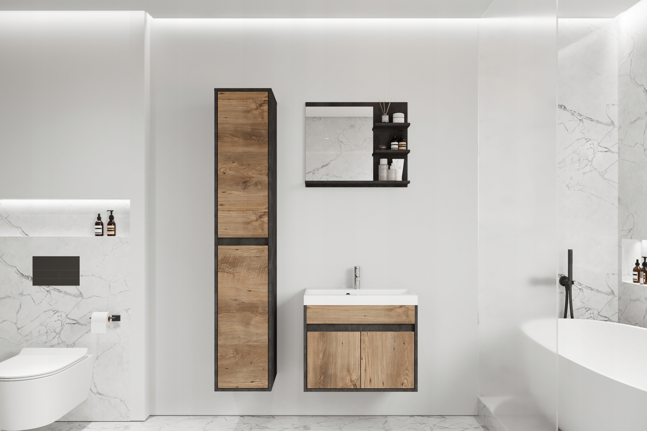 ZESTAW MEBLI ŁAZIENKOWYCH Z LUSTREM I UMYWALKĄ KOMPLET Kod producenta CYP01TX