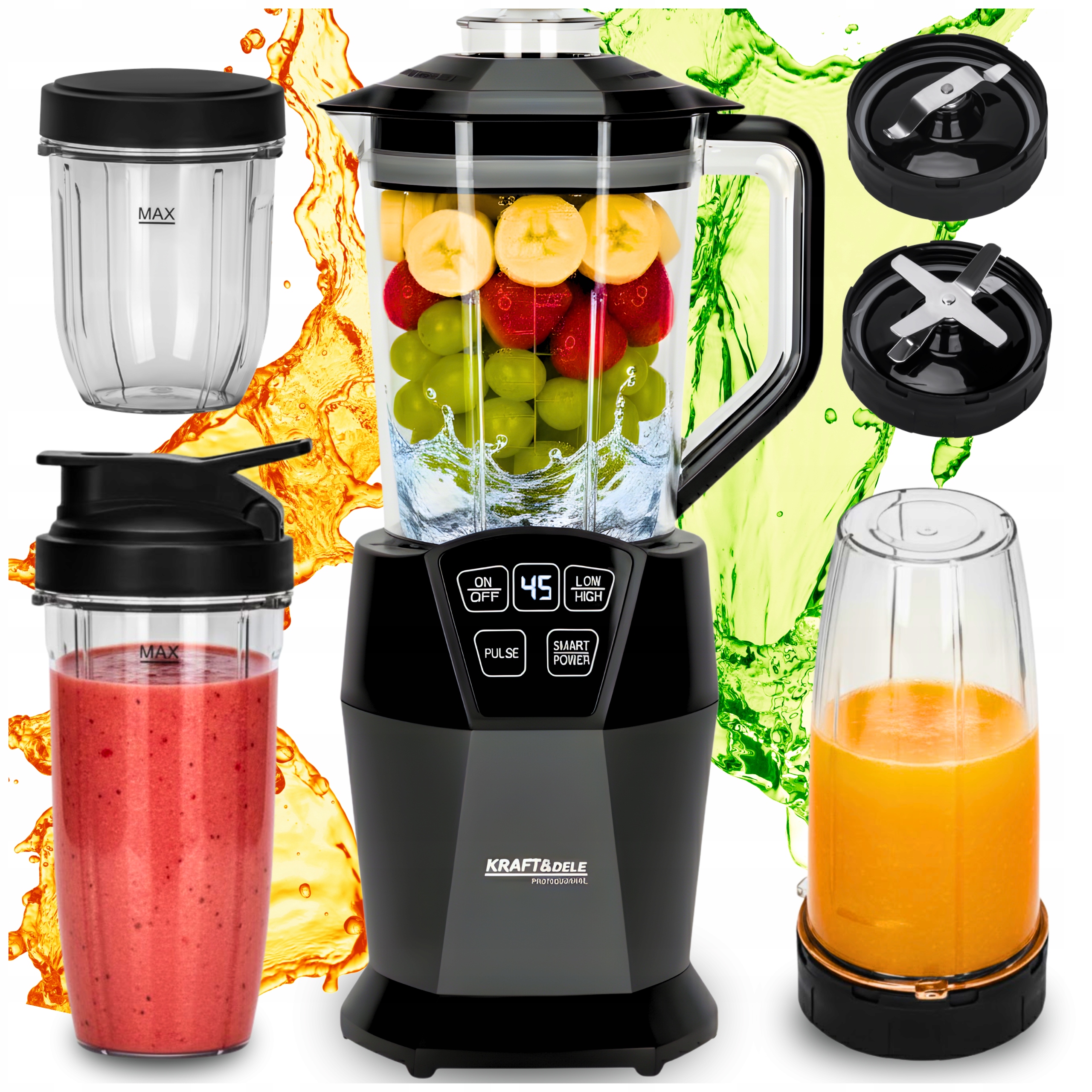 Blender Kielichowy Mocny 1850W Do Smoothie Koktajli 4w1 Kruszy Lód Bidon