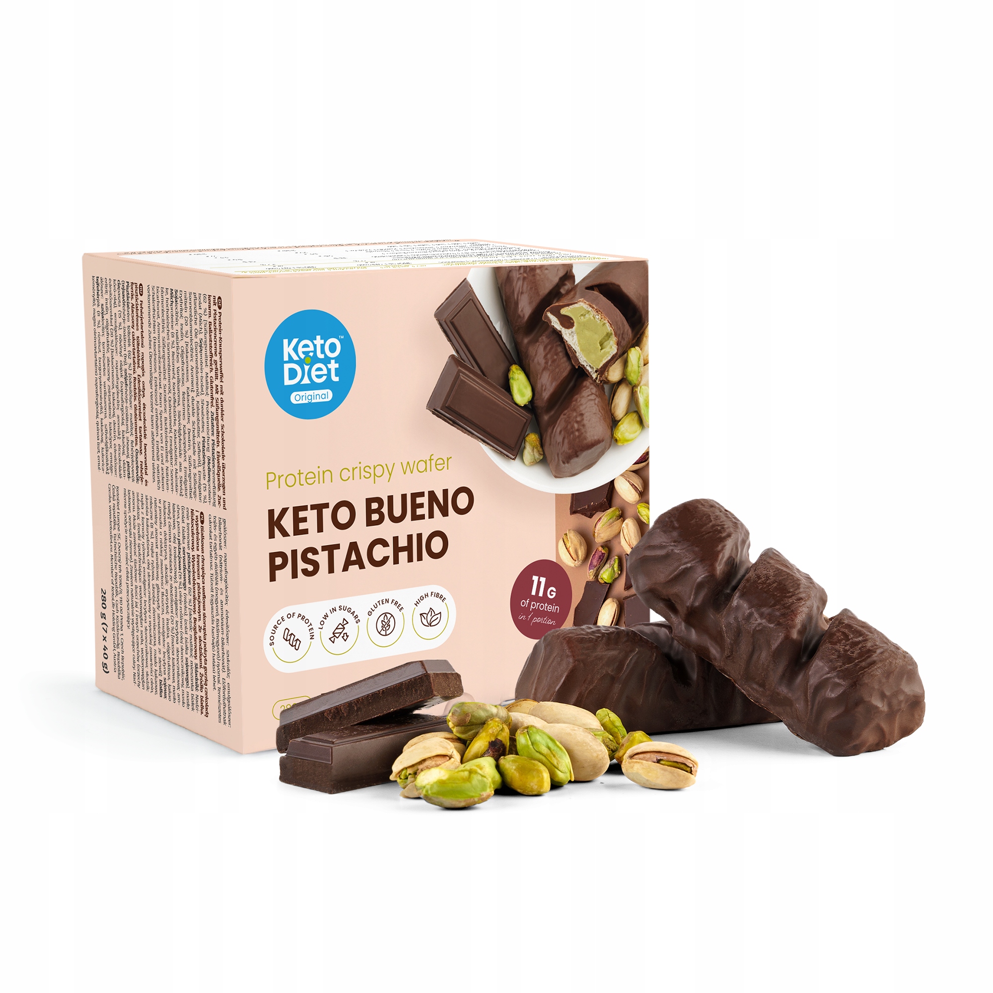 Levně Proteinové křupavé oplatky Keto Bueno Pistachio (7 porcí)