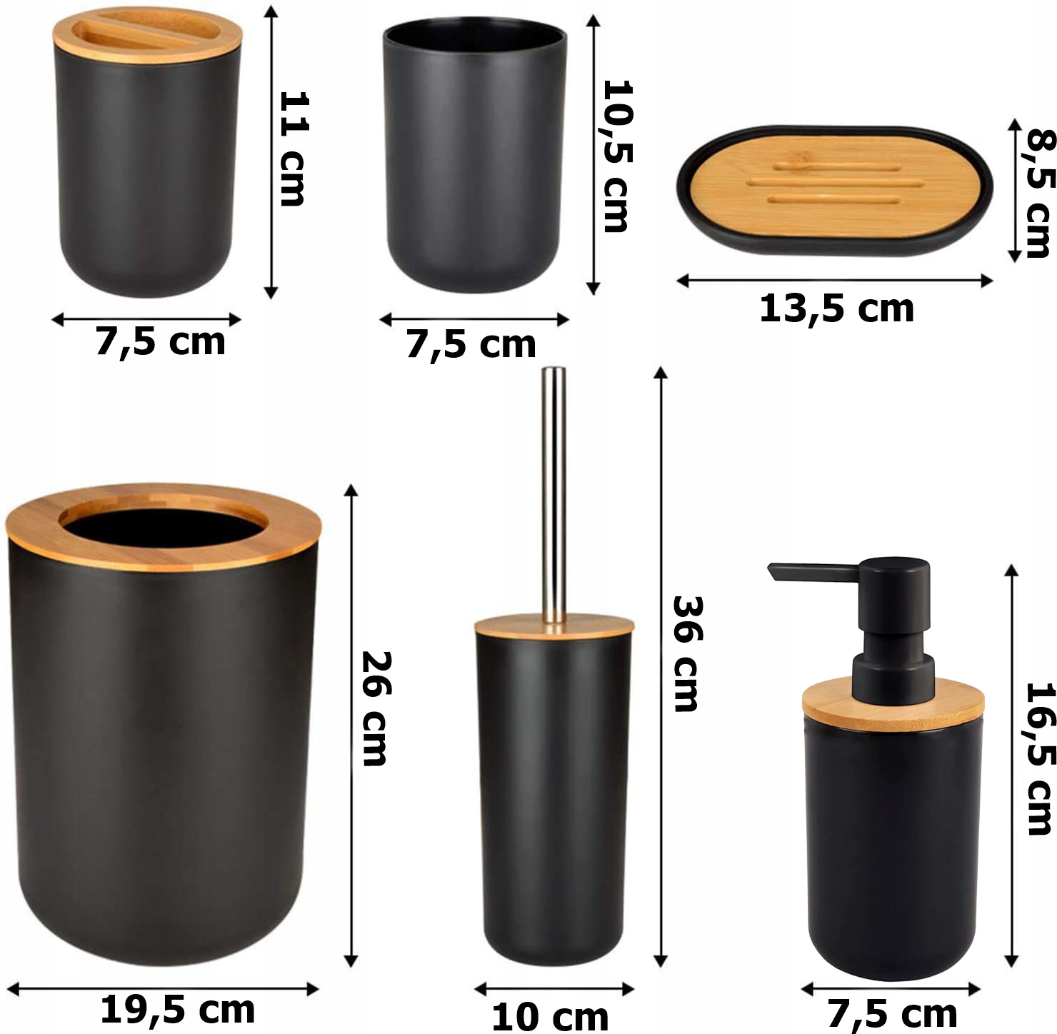 ZESTAW ŁAZIENKOWY SZCZOTKA DO ŁAZIENKI WC DOZOWNIK KOSZ CZARNY KOMPLET 6w1 Kod producenta 324912MG